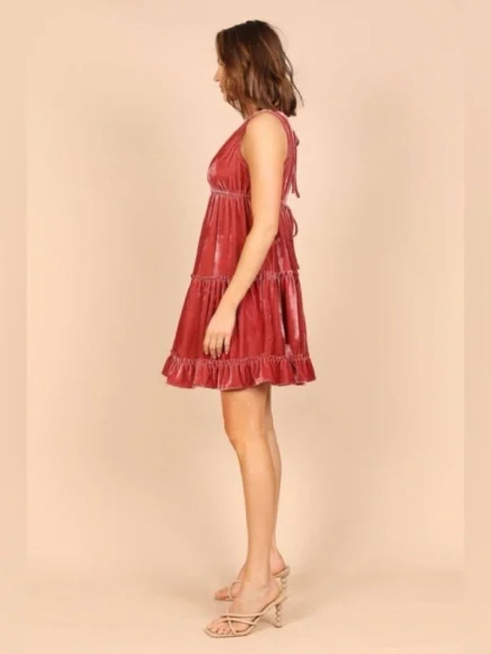 Petal & Pup Eddie Tiered Velvet Mini Dress in Ginger NWT - Picture 2 of 10